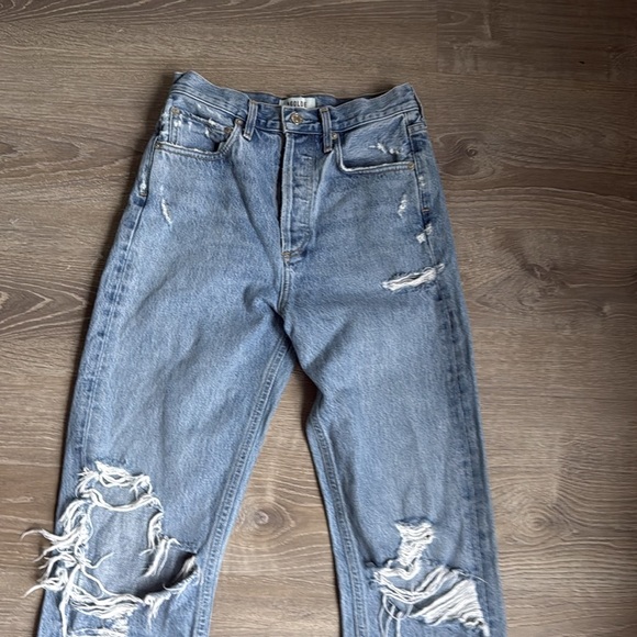 AGOLDE 90's Mid Rise Loose Fit Cotton Ripped Leg Jeans size 23 - Picture 5 of 12